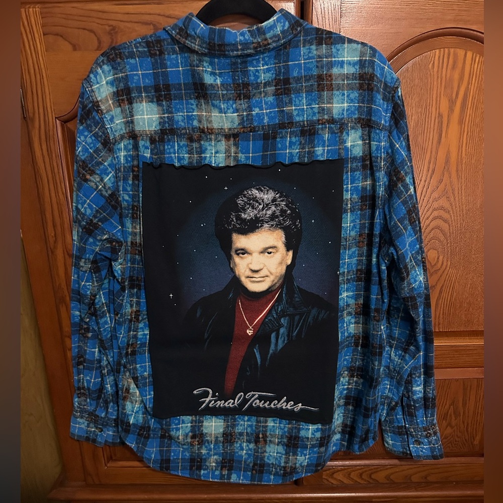 Conway Twitty upcycled bleached flannel tee One of a Kind